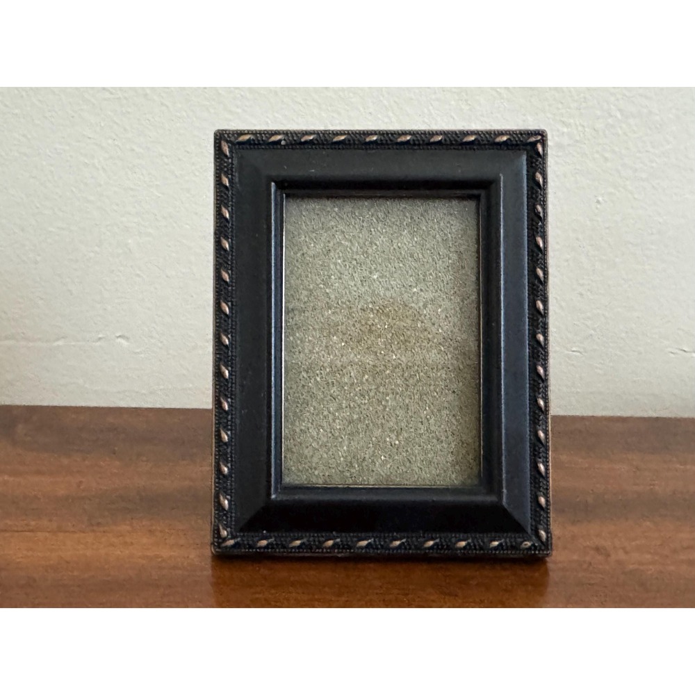 Vintage Small Black Picture Frame with Gold Details